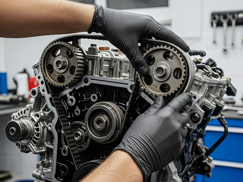 Ford engine showing its wet timing belt